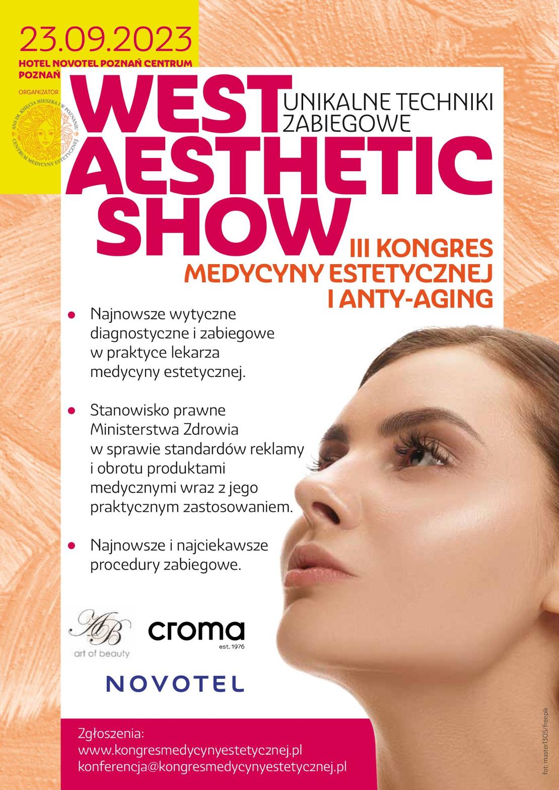 Plakat West Aesthetic Show. II Kongres Medycyny Estetycznej i Anti-aging.  Unikalne techniki zabiegowe